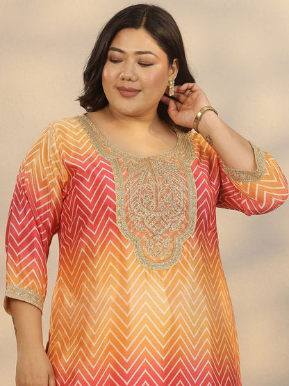 Dhiyona Women's Plus Size Printed Regular Kurta with Palazzos & With Dupatta