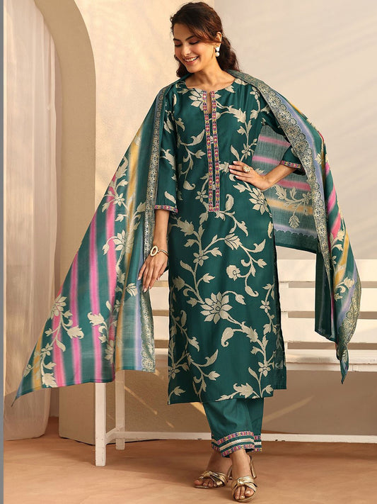 Women Ethnic Motifs Regular Thread Work Kurta with Trousers & With Dupatta
