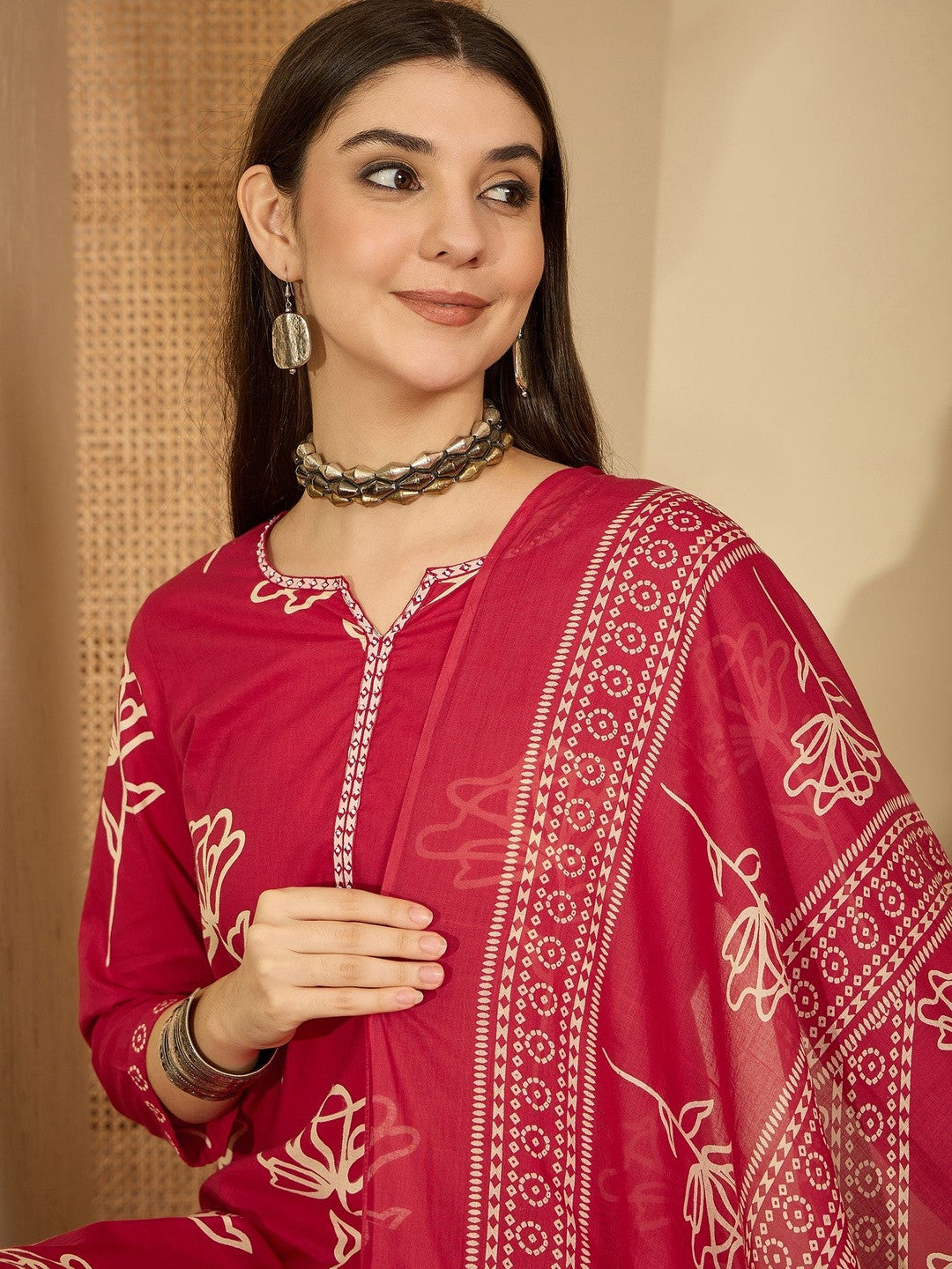 Printed Pure Cotton Round Neck Kurta & Trousers Kurta Set