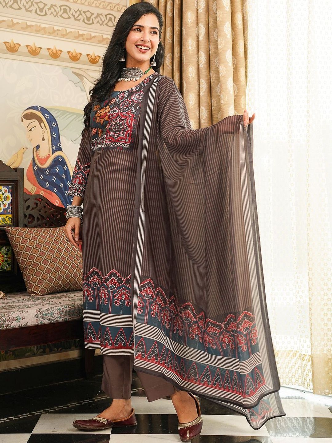 Dhiyona KL Ethnic Motifs Printed Kurta with Trousers & Dupatta