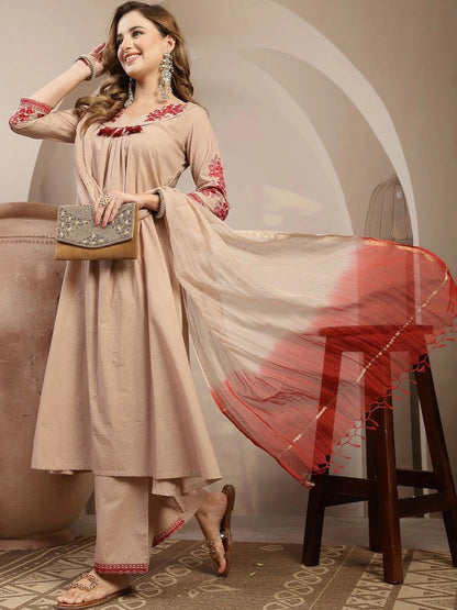 Women Embroidered Regular Sequinned Kurta with Palazzos & With Dupatta