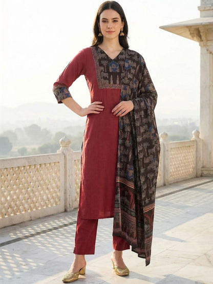 Women Ethnic Motifs Regular Pure Cotton Kurta with Trousers & With Dupatta