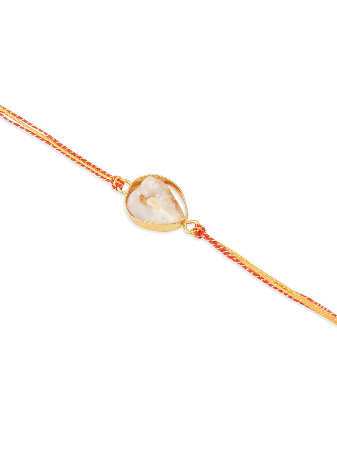 Dhiyona Artificial Stones Studded & Pearls Beaded Bhaiya Bhabhi Rakhis With Roli Chawal