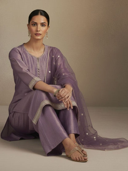 Dhiyona VA Women Regular Sequinned Kurta with Palazzos & With Dupatta