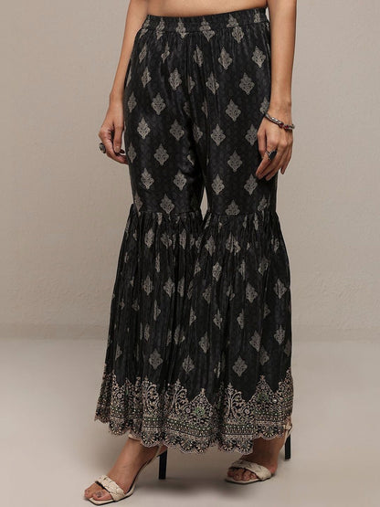 Dhiyona LL Women Ethnic Motifs Printed Regular Thread Work Silk Crepe Kurta with Sharara & With Dupatta