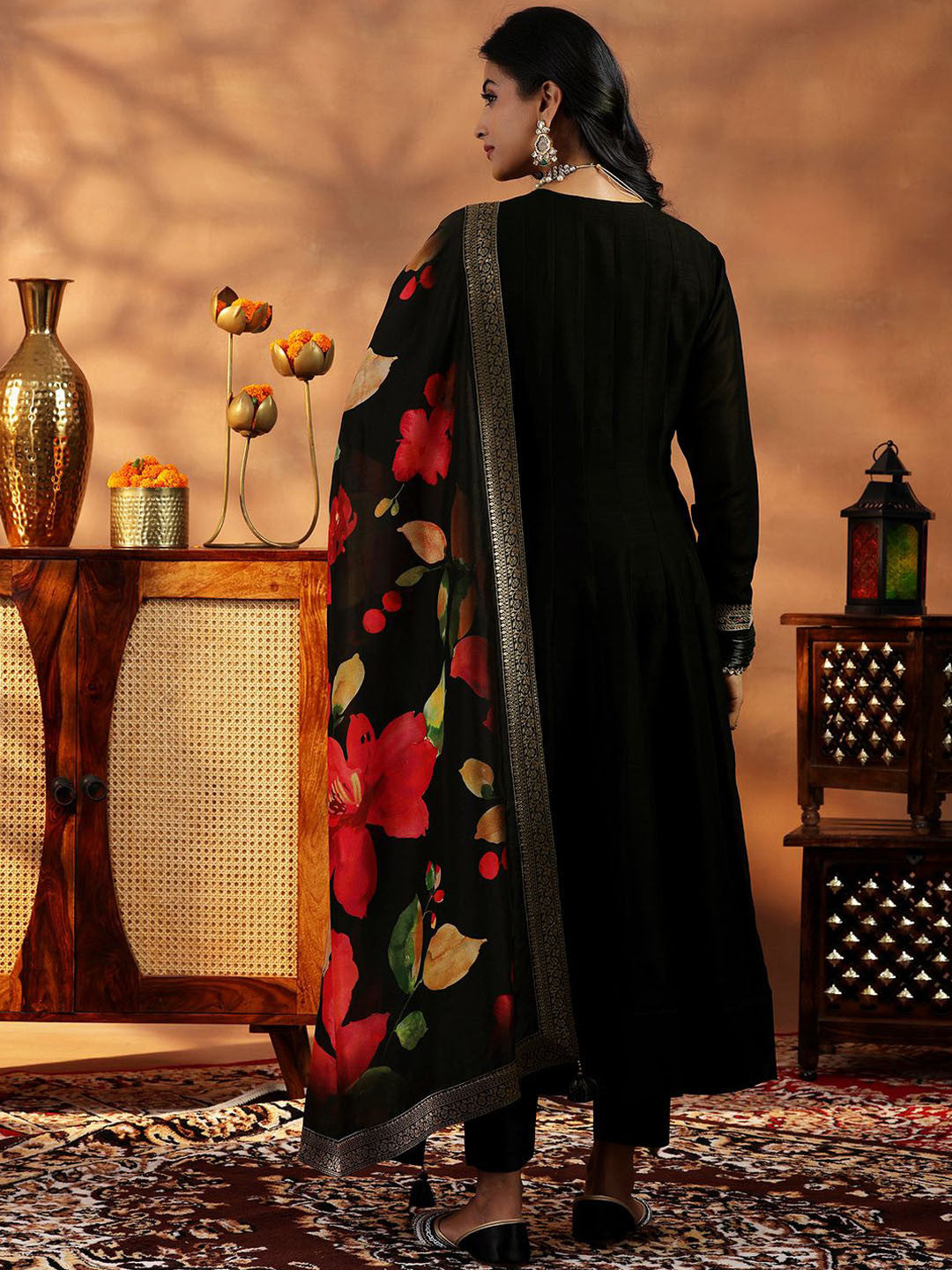 Women Floral Yoke Design Panelled Kurta with Trousers & With Dupatta