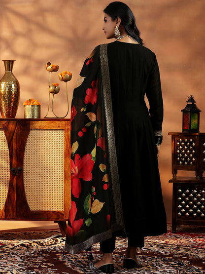 Women Floral Yoke Design Panelled Kurta with Trousers & With Dupatta