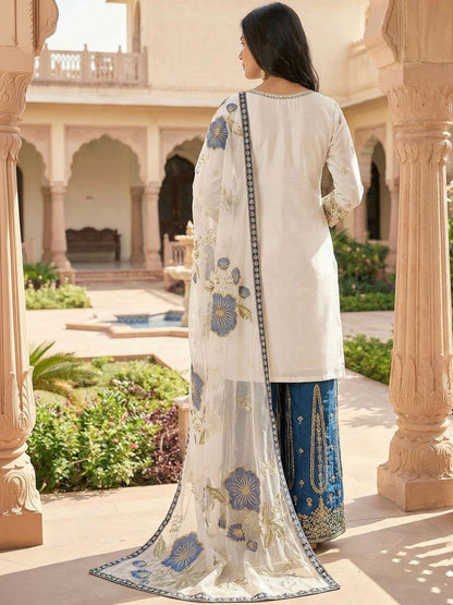 Dhiyona KL Women Ethnic Motifs Embroidered Regular Sequinned Kurta with Sharara & With Dupatta