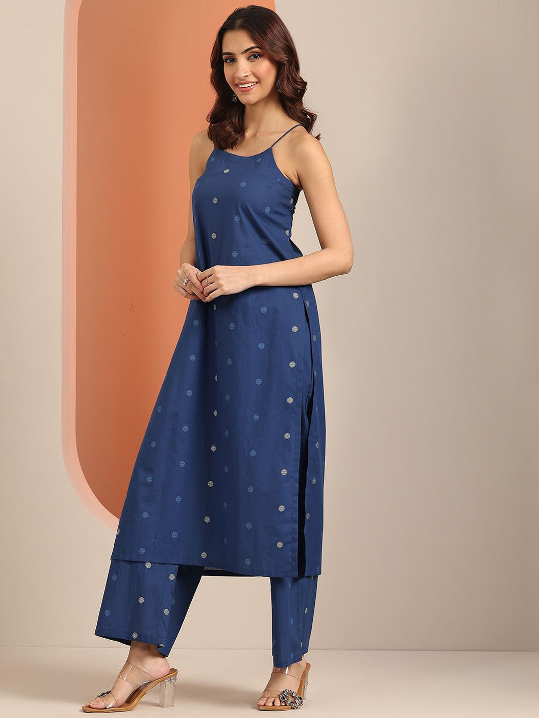 Geometric Printed Shoulder Straps Straight Kurta With Trouser
