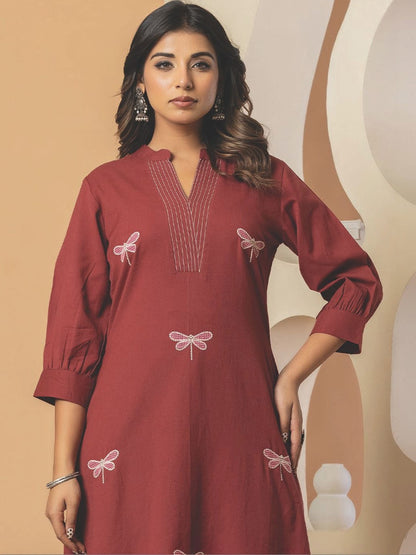 Women Embroidered Regular Thread Work Pure Cotton Kurta with Palazzos