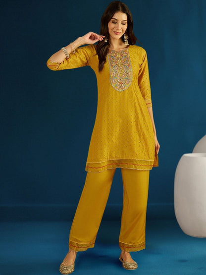 Dhiyona CH Women Ethnic Motifs Embroidered Regular Thread Work Kurta with Palazzos