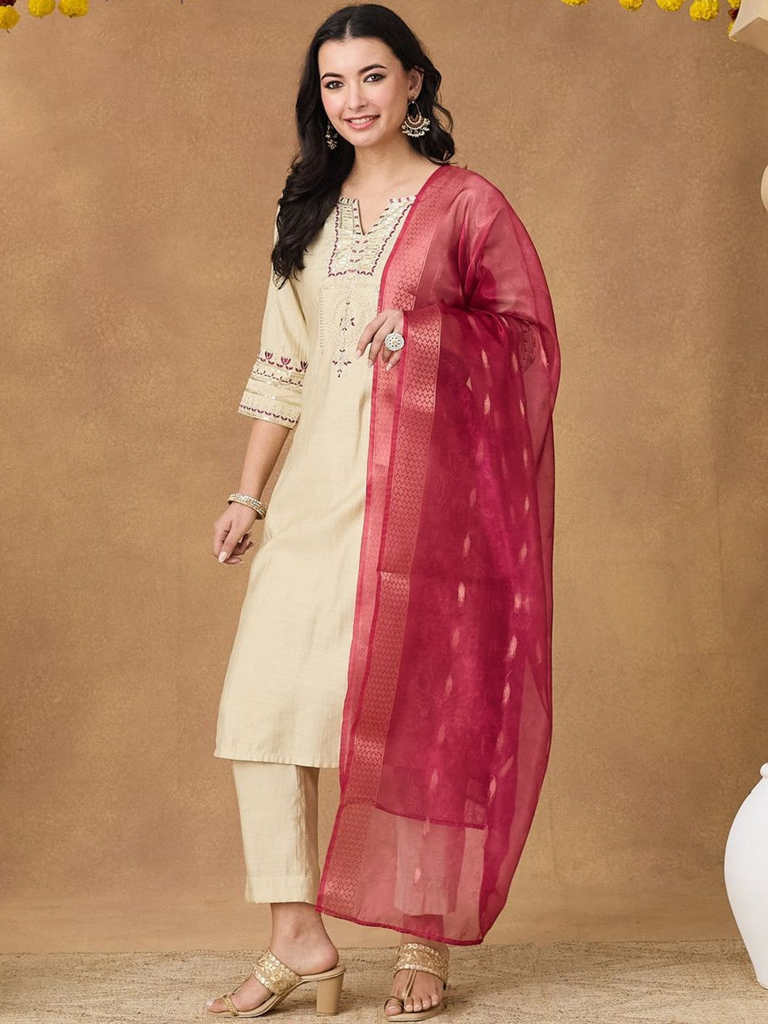 Embroidered Mandarin Collar Kurta Sets