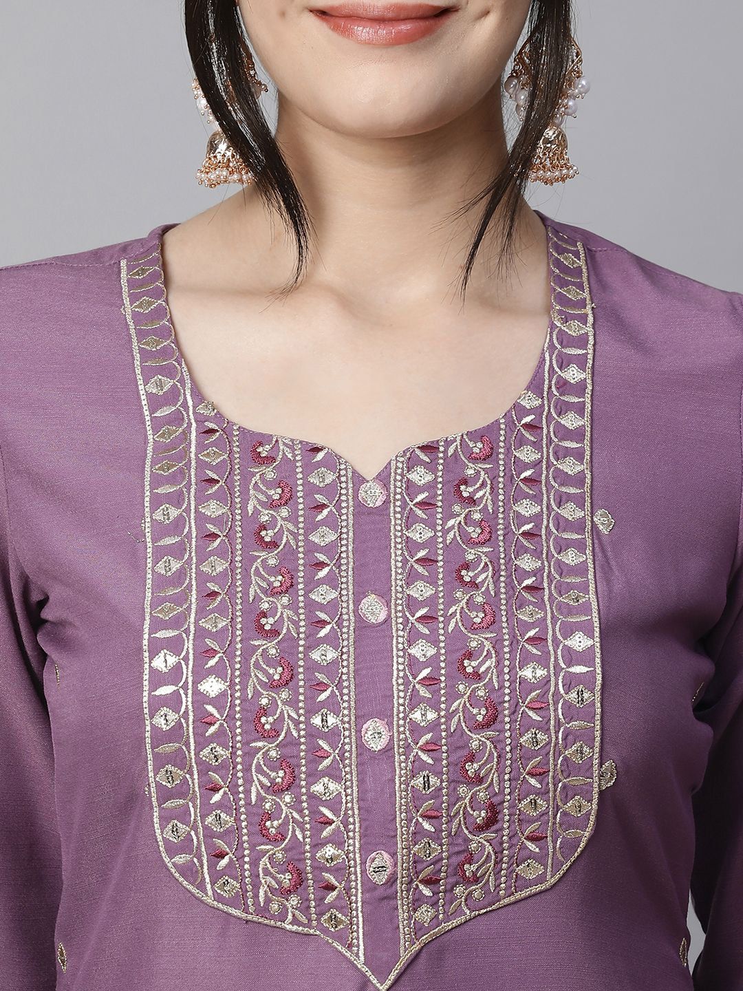 Dhiyona KL Women Ethnic Motifs Embroidered Regular Thread Work Kurta with Trousers & With Dupatta