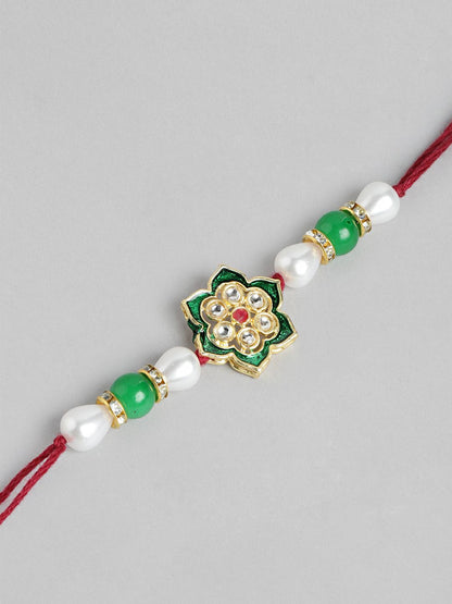 Dhiyona Unisex Set of 2 Beaded Bhai Bhabhi Rakhis With Roli & Chawal
