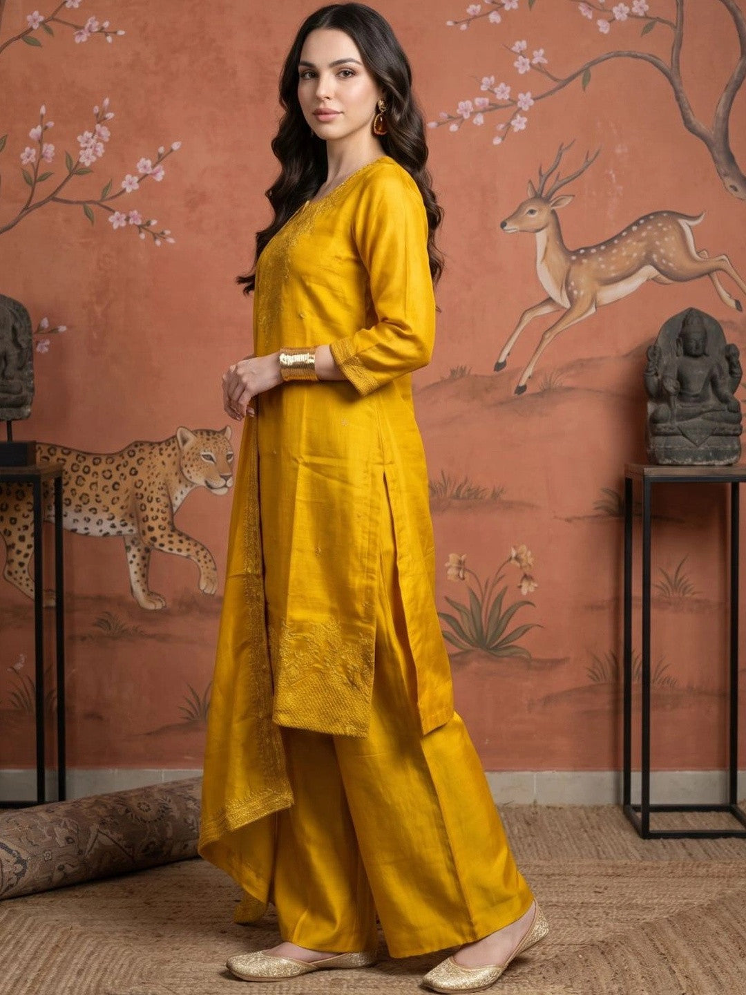 Women Ethnic Motifs Embroidered Regular Thread Work Kurta with Trousers & With Dupatta
