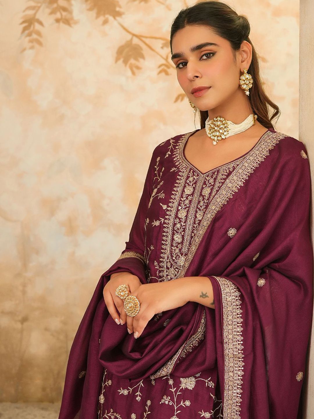 Dhiyona IE Women Ethnic Motifs Embroidered Kurta with Trousers & Dupatta