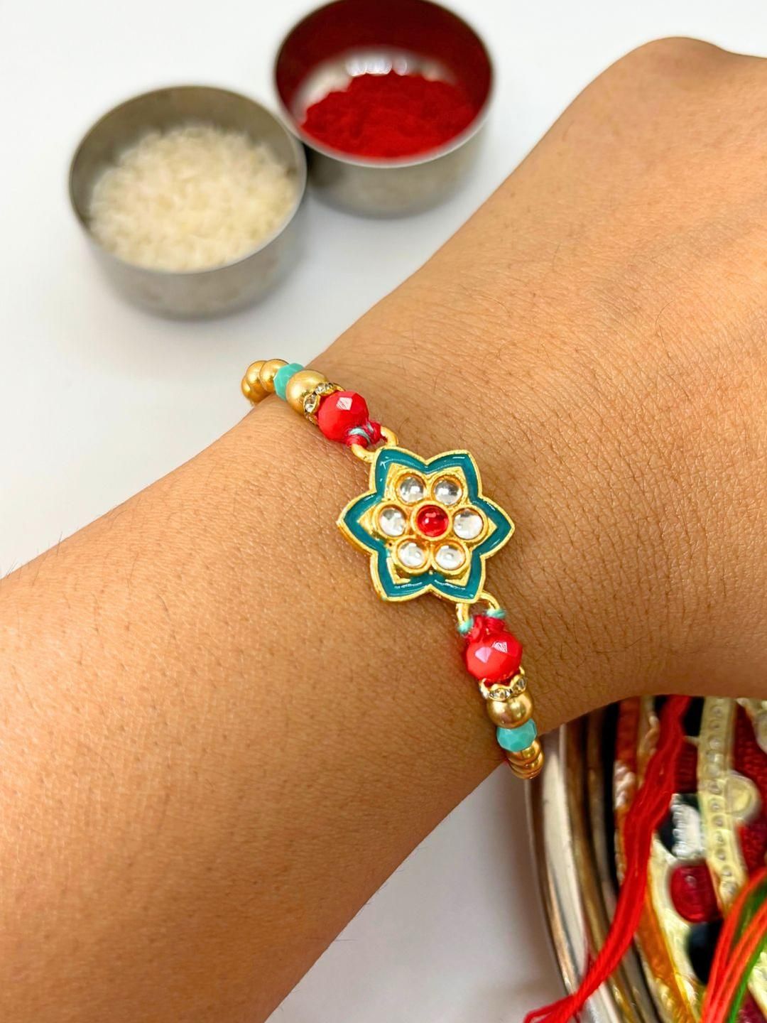 Dhiyona Pack of 4 Meenakari Kundan Traditional Rakhi