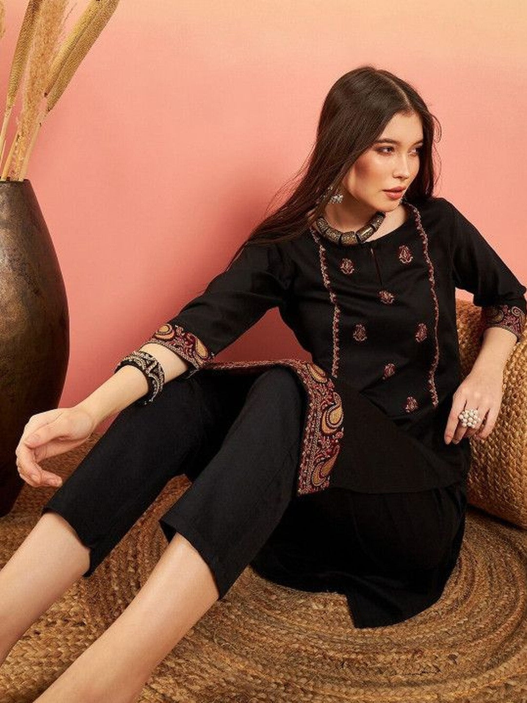 Embroidered Round Neck Kurta & Trousers Kurta Sets