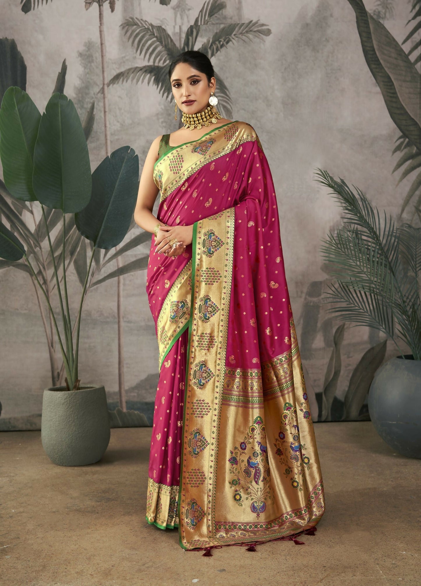 Women Paithani Isha Wine Saree With Unstiched Blouse