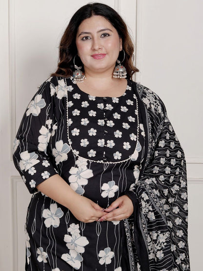 Dhiyona KL Women Floral Printed Cotton Kurta & Trousers With Dupatta