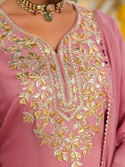 Dhiyona SC Women Mauve Mul Chanderi Gota Work Sharara Set