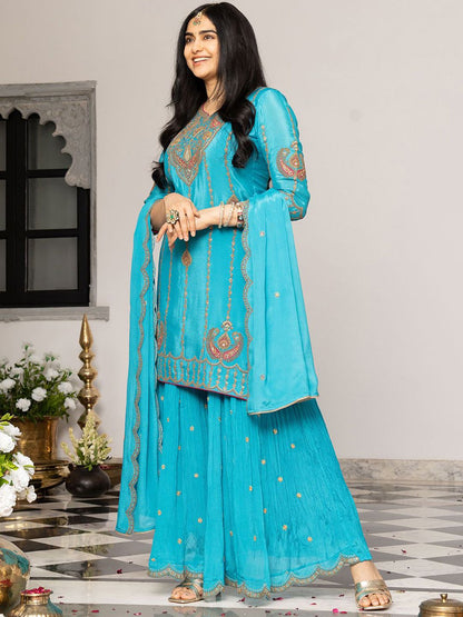 Dhiyona CH Embroidered Kurta with Plazzo and Dupatta