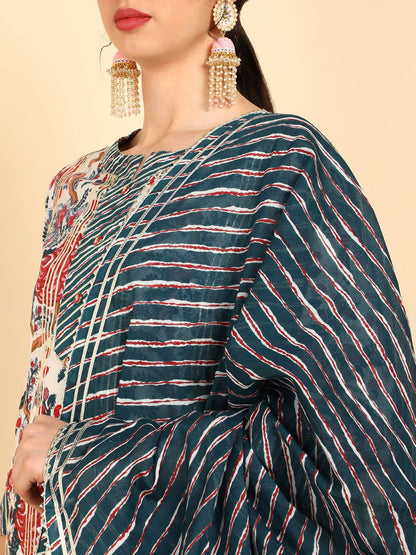 Dhiyona HOP Floral Printed Pure Cotton Straight Kurta Sharara With Dupatta