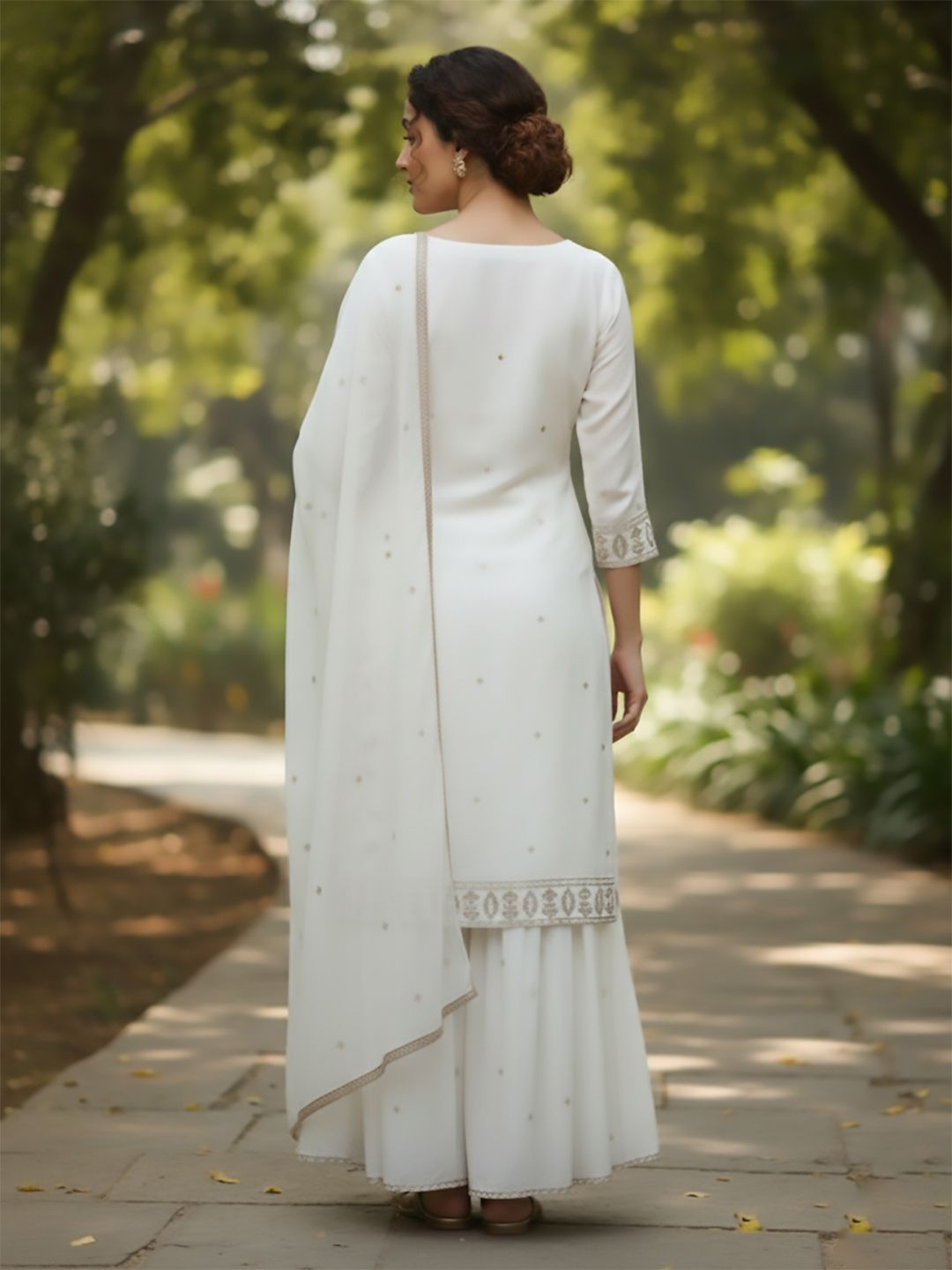 Dhiyona VA Women Ethnic Motifs Embroidered Regular Thread Work Kurta with Sharara & With Dupatta