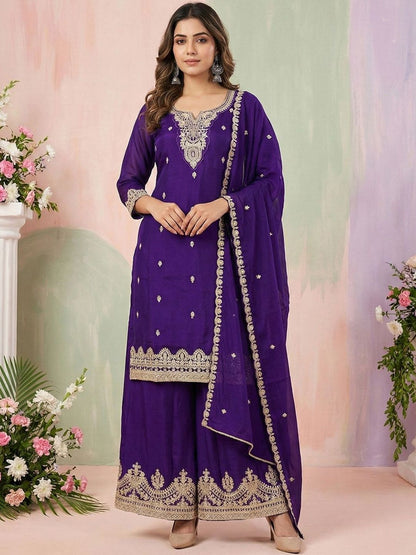 Dhiyona CH Women Floral Embroidered Regular Sequinned Kurta with Palazzos & With Dupatta