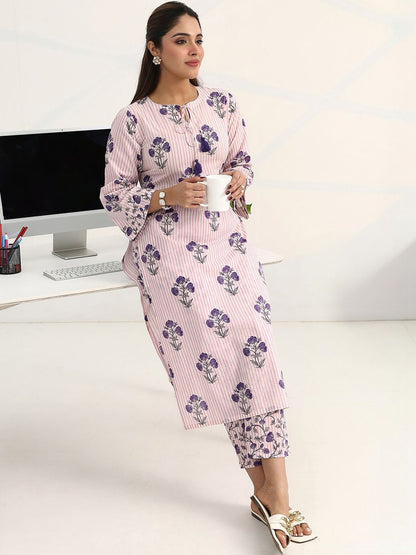 Libas Purple Floral Printed Straight Kurta Set