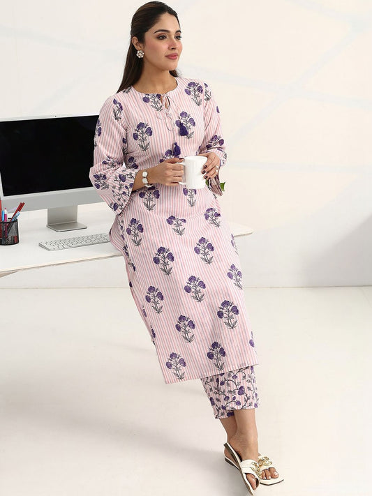 Libas Purple Floral Printed Straight Kurta Set