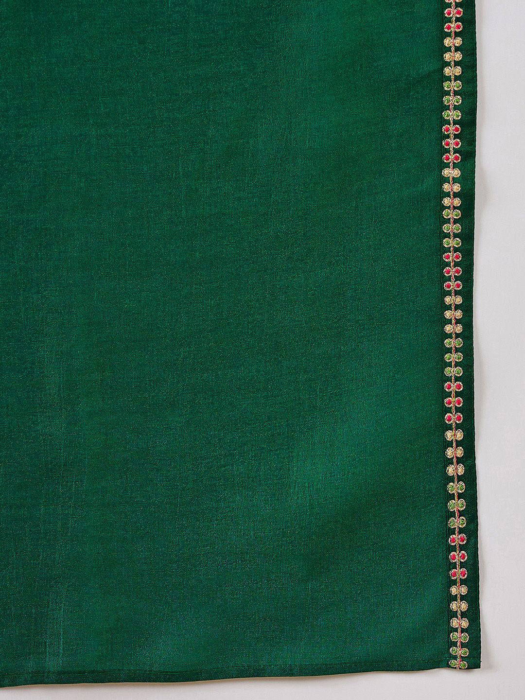 Green floral Embroidered A-Line Kurta & Trousers With Dupatta