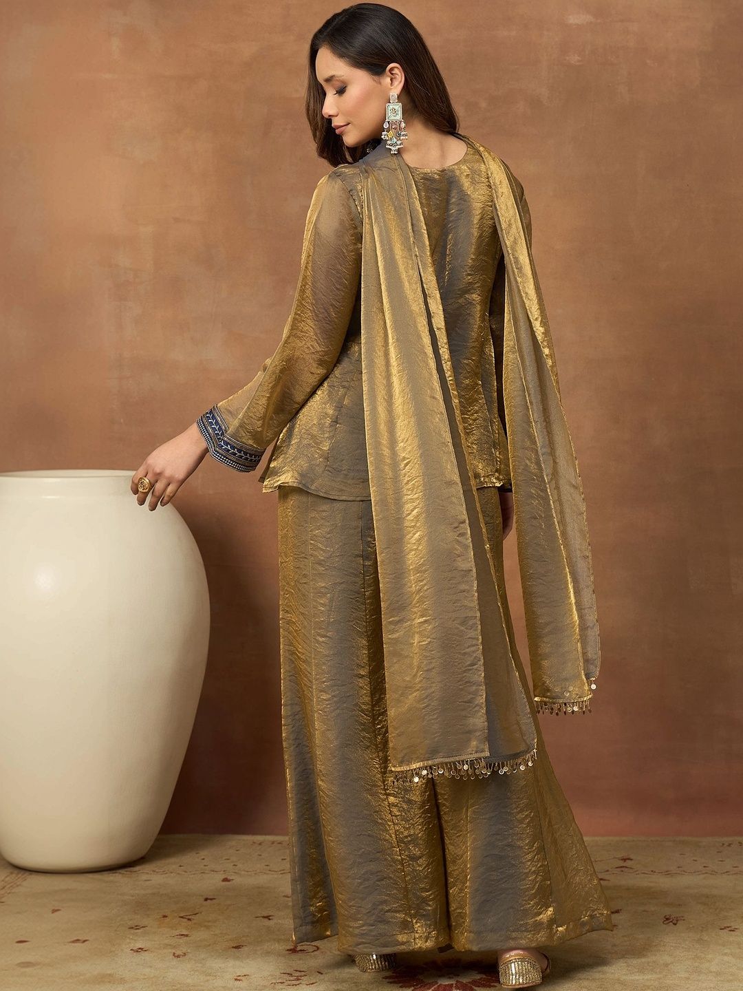 Dhiyona IN Women Ethnic Motifs Embroidered Regular Thread Work Kurta with Palazzos & With Dupatta