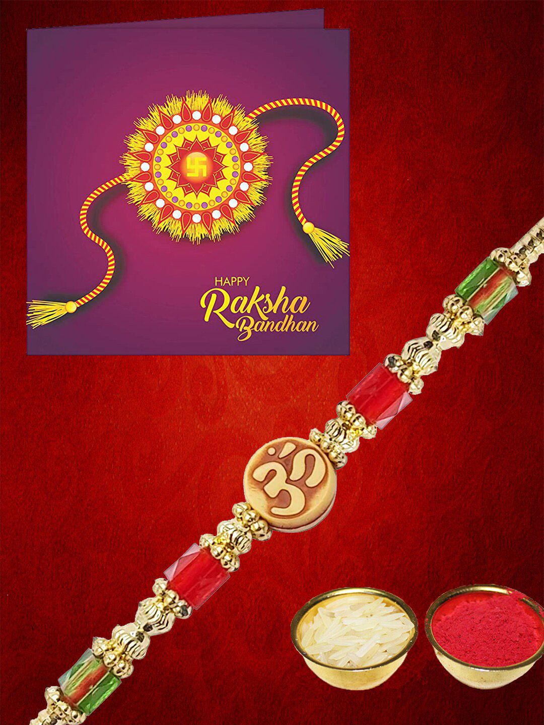 Dhiyona Unisex Beaded Thread Rakhi With Greeting Card