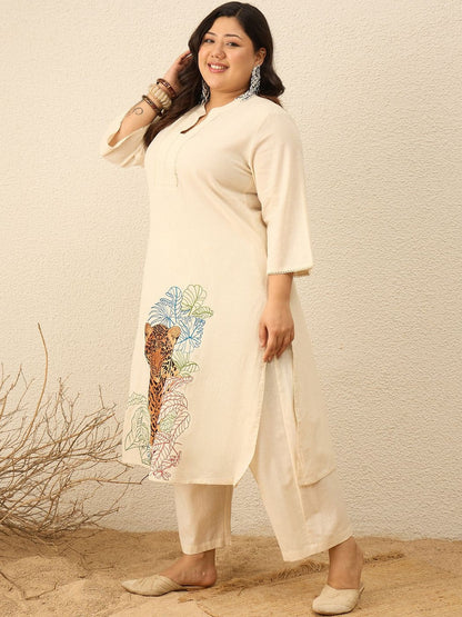 Plus Size Animal Printed Regular Pure Cotton Kurta with Trousers