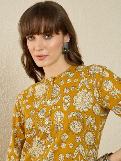 Dhiyona IE Printed Mandarin Collar Pure Cotton Top With Trousers