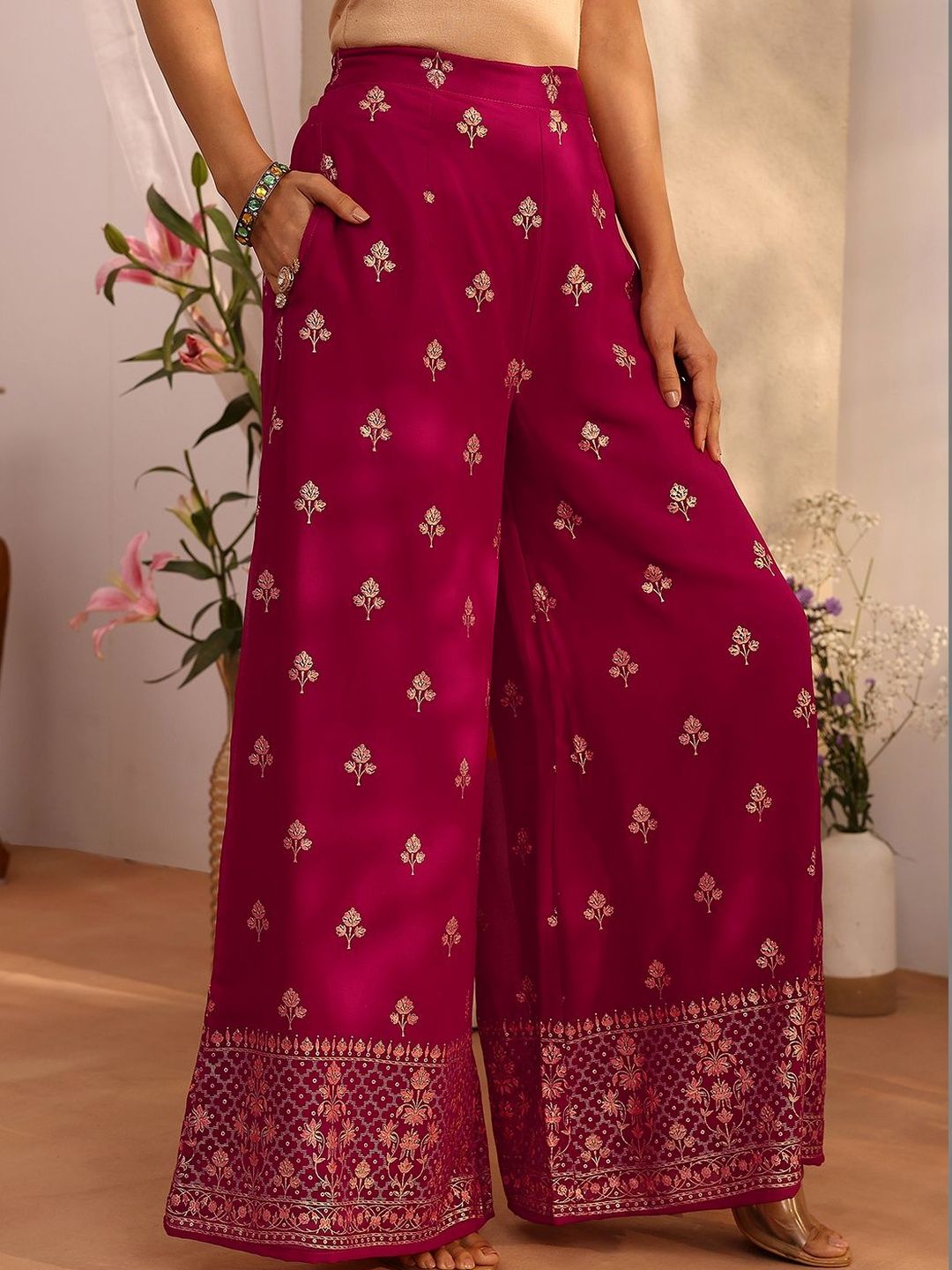 Dhiyona LL Women Ethnic Motifs Embroidered Regular Mirror Work Kurta with Palazzos & With Dupatta