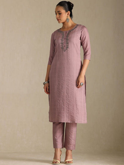 Dhiyona SO Women's Striped Beads and Stones Straight Kurta with Trouser