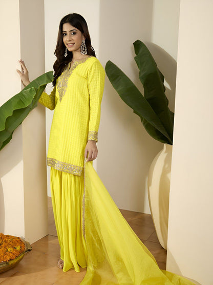 Dhiyona IN Women Ethnic Motifs Embroidered Kurta with Sharara & Dupatta