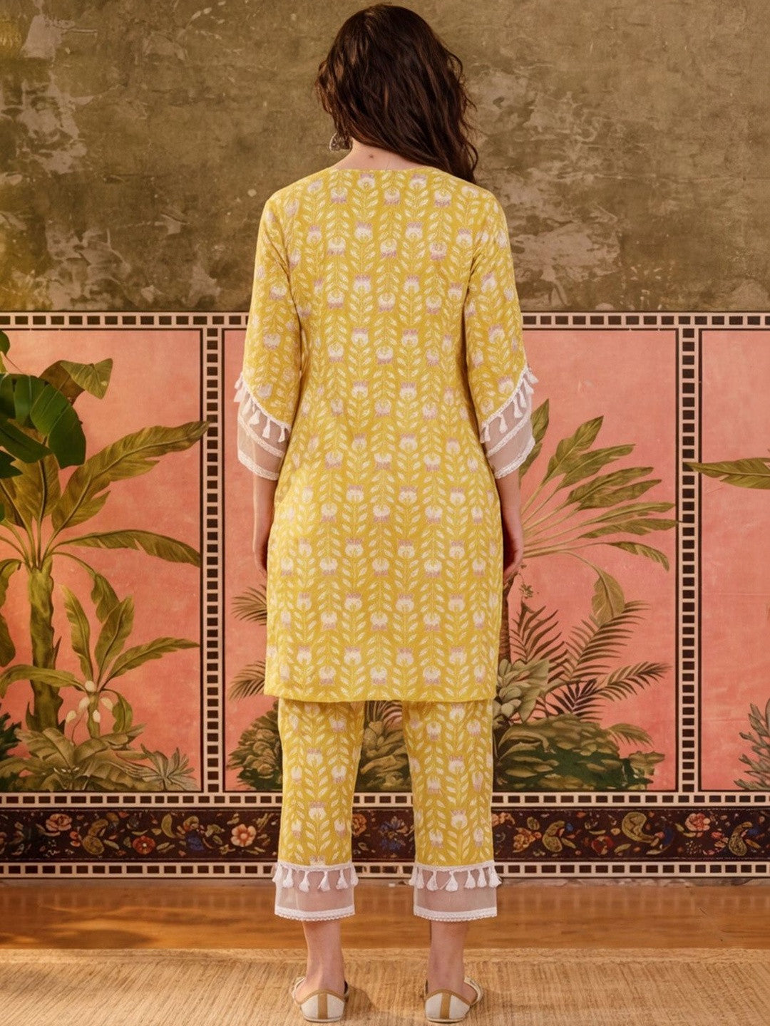 Printed Cotton Blend Round Neck Kurta & Trousers