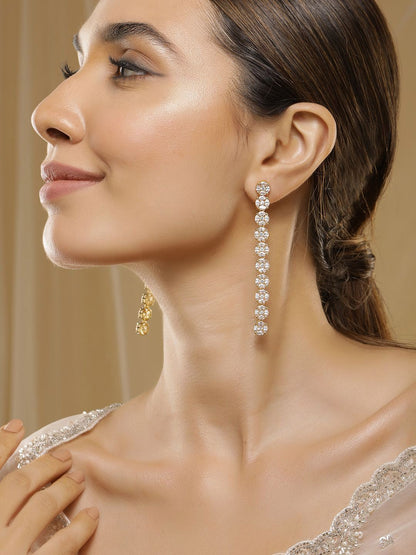 Dhiyona RJ Women's Premium 22K Gold-Plated AD & Zirconia Studded Luxury Drop Earrings