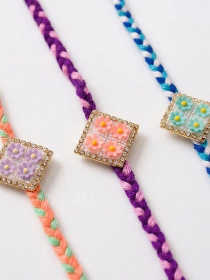 Dhiyona Set Of 3 Multicolor Ad Thread Rakhi With Roli Chawal Chandan Mishri
