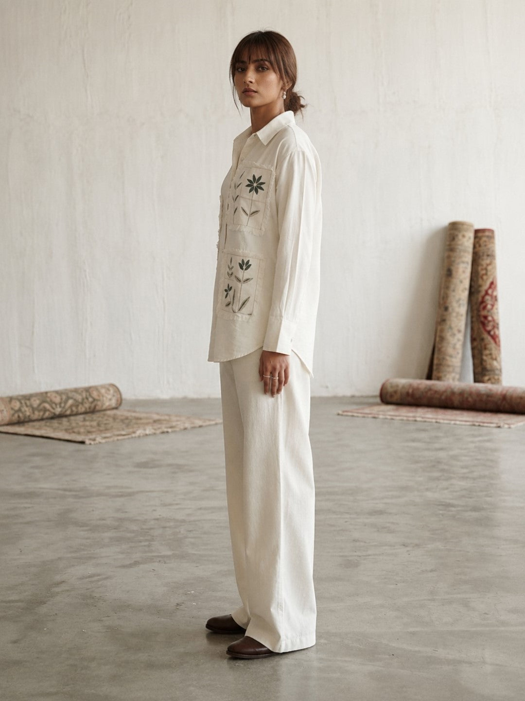 Swades cream embroidery cotton co ord set