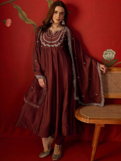 Women Ethnic Motifs Embroidered Regular Thread Work Kurta with Trousers & With Dupatta