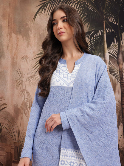 Ethnic Motifs Woolen Straight Winter Kurta With Trousers & Dupatta