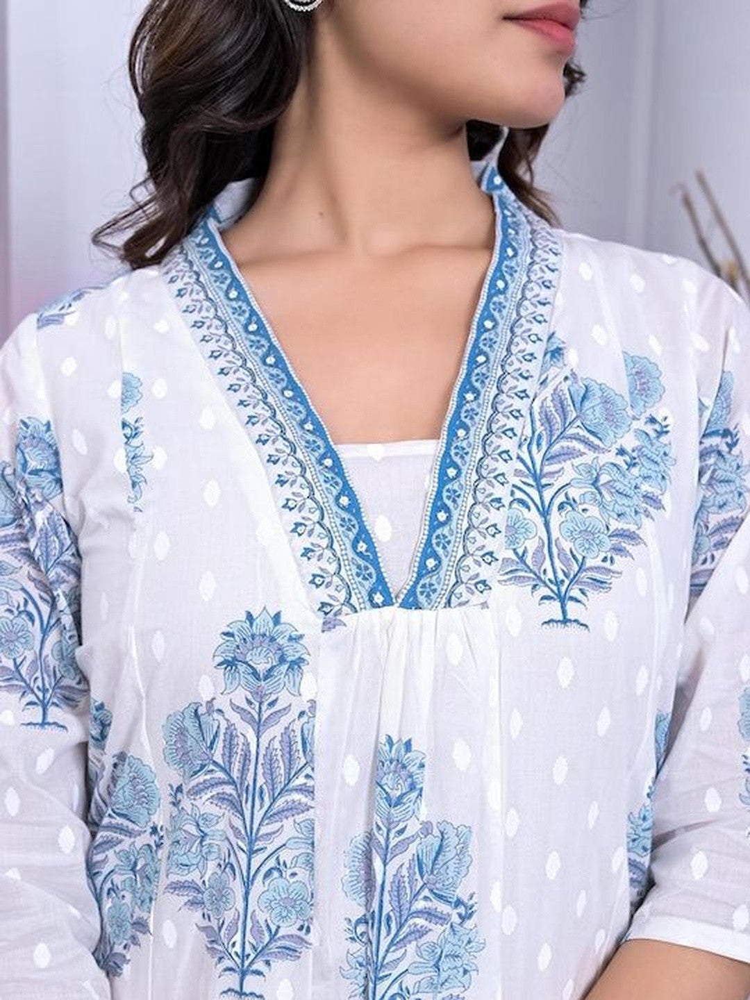 Printed Pure Cotton V-Neck Kurta & Palazzos Kurta Set