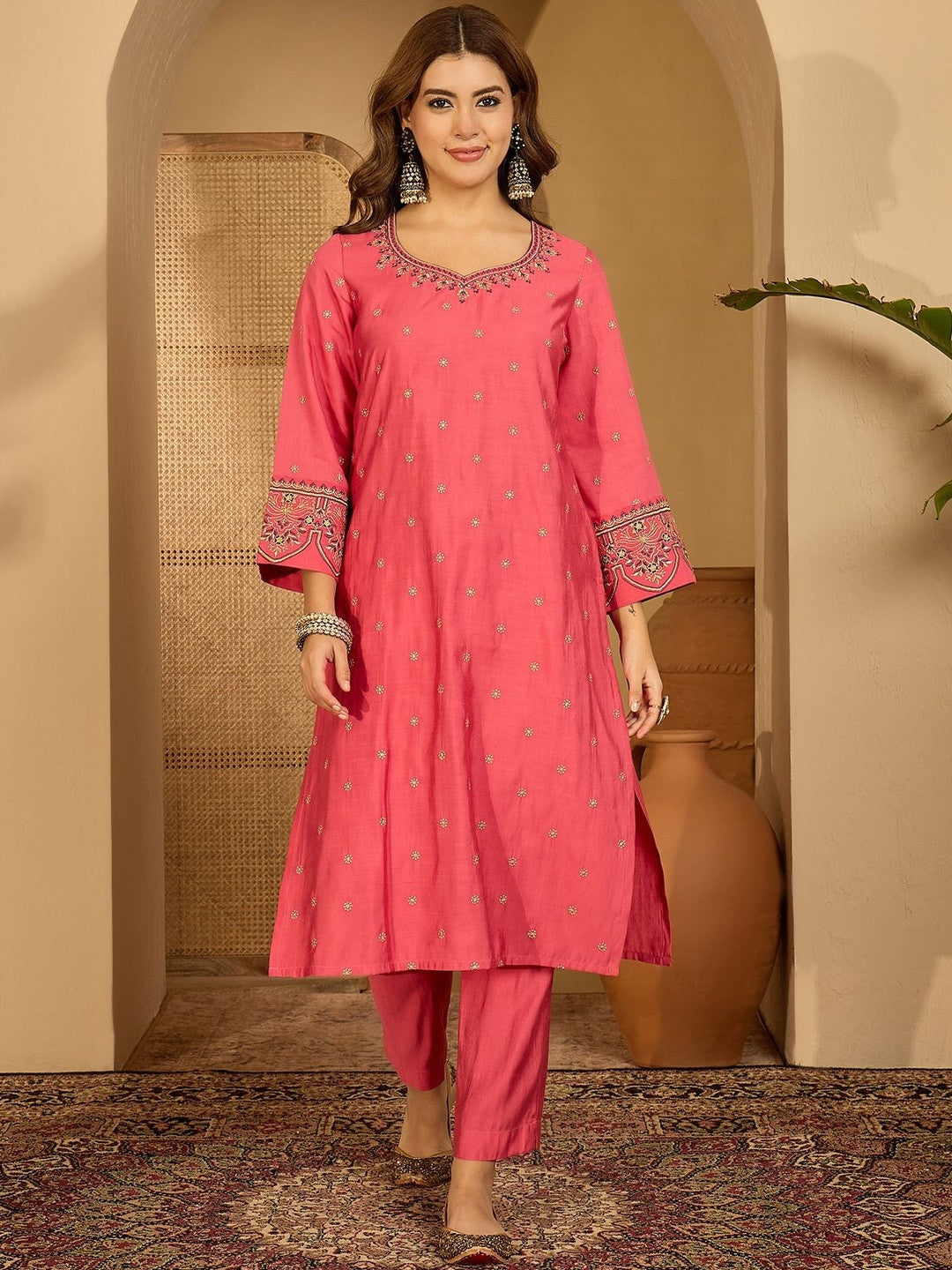 Women Ethnic Motifs Embroidered Regular Kurta & Trousers With Dupatta
