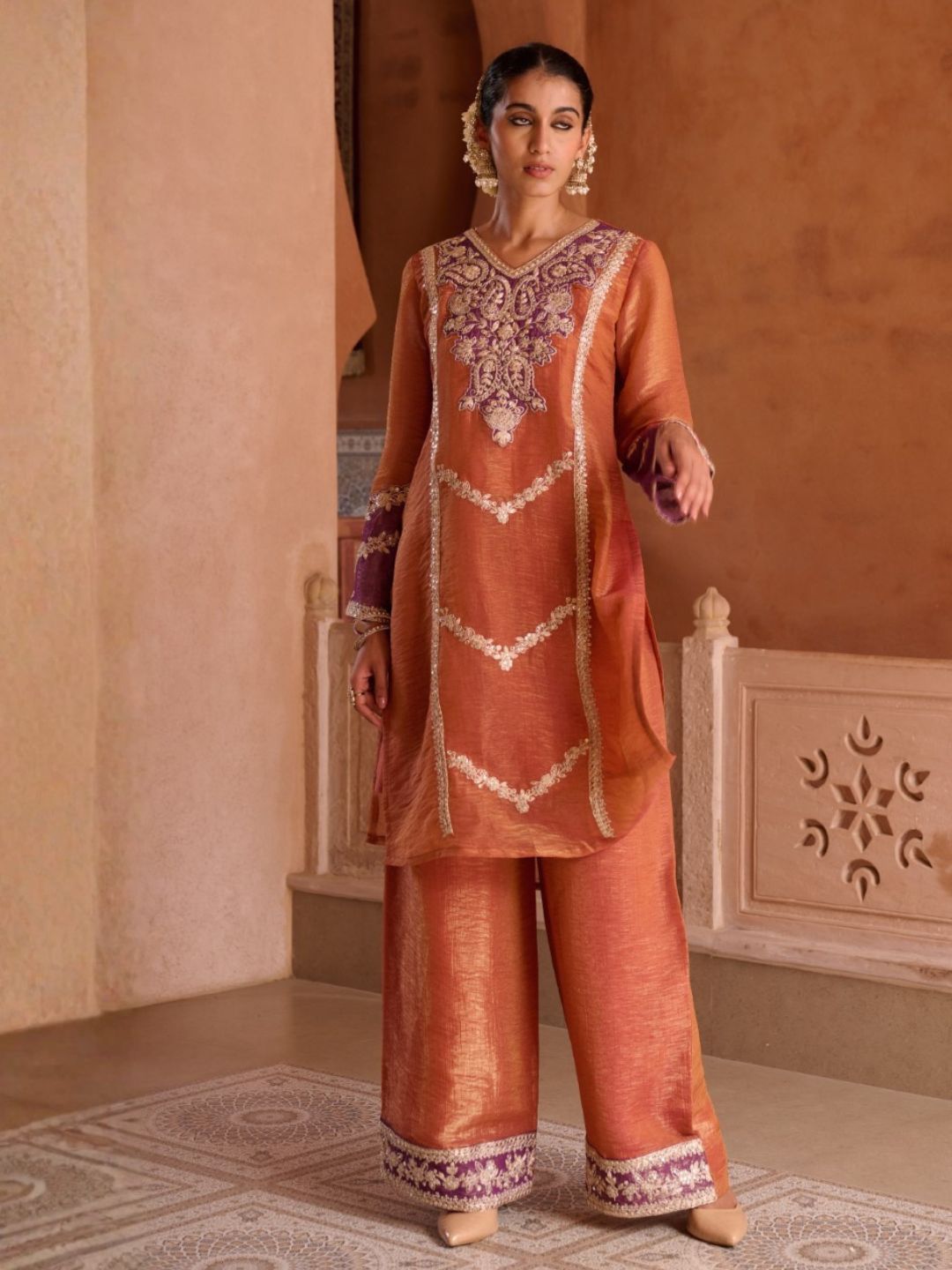 Gaurisha Rust full work premium suit set
