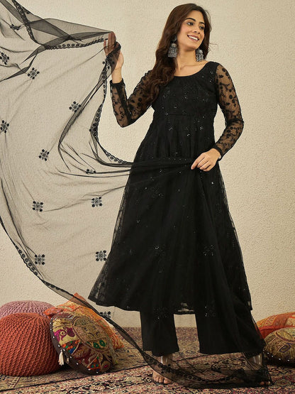 Dhiyona IN Women Ethnic Motifs Embroidered Anarkali Kurta with Palazzos & Dupatta