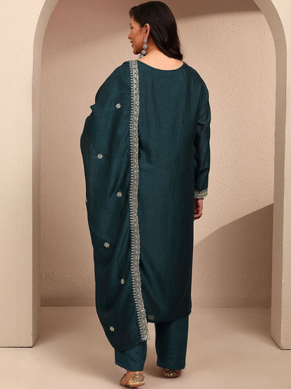 Dhiyona Women's Ethnic Motifs Embroidered Regular Thread Work Kurta with Palazzos & With Dupatta